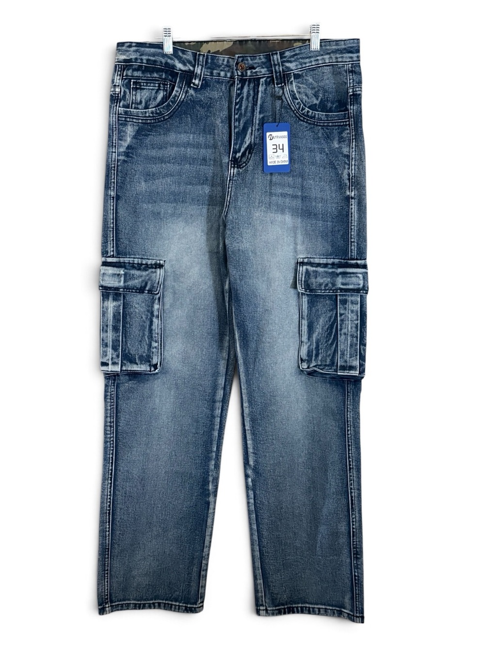 NWT Men's Blue Baggy Hip-Hop Cargo Jeans